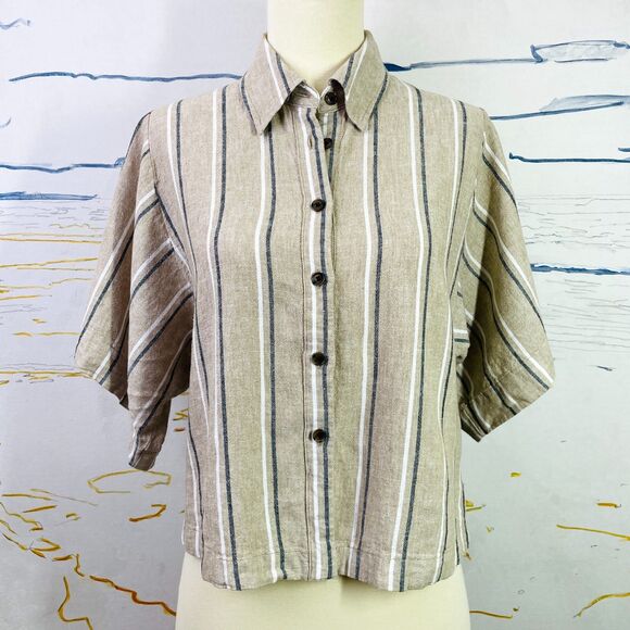 Banana Republic Linen Cropped Button Down Shirt XS - Small Linen Cropped Blouse - Picture 1 of 13